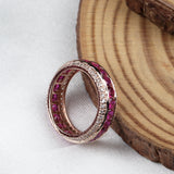 Ruby and CZ Statement Eternity Ring Handmade Rose Gold Plated Sparkling Ring