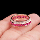 Ruby and CZ Statement Eternity Ring Handmade Rose Gold Plated Sparkling Ring