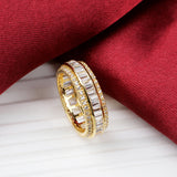 Gold Plated Cubic Zirconia Eternity Band Ring Triple Row Baguette CZ Statement Ring