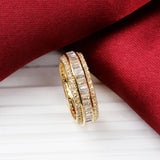 Gold Plated Cubic Zirconia Eternity Band Ring Triple Row Baguette CZ Statement Ring