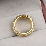 Gold Plated Cubic Zirconia Eternity Band Ring Triple Row Baguette CZ Statement Ring