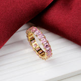 Elegant Pink Sapphire Eternity Band Ring Handmade Gold Plated Stackable Ring