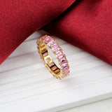 Elegant Pink Sapphire Eternity Band Ring Handmade Gold Plated Stackable Ring