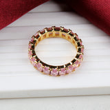Elegant Pink Sapphire Eternity Band Ring Handmade Gold Plated Stackable Ring