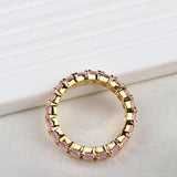 Elegant Pink Sapphire Eternity Band Ring Handmade Gold Plated Stackable Ring