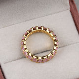 Elegant Pink Sapphire Eternity Band Ring Handmade Gold Plated Stackable Ring
