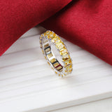 925 Sterling Sliver Yellow Sapphire Eternity Band Elegant Statement Ring