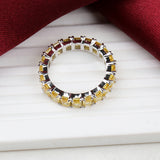 925 Sterling Sliver Yellow Sapphire Eternity Band Elegant Statement Ring