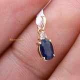 Natural Blue Sapphire Gemstone With Diamond Pendant 14k Yellow Gold