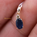 Natural Blue Sapphire Gemstone With Diamond Pendant 14k Yellow Gold