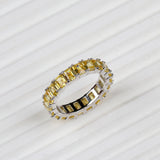 925 Sterling Sliver Yellow Sapphire Eternity Band Elegant Statement Ring