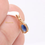 Natural Blue Sapphire Gemstone With Diamond Pendant 14k Yellow Gold