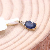 Natural Blue Sapphire Gemstone With Diamond Pendant 14k Yellow Gold