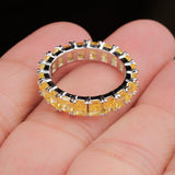 925 Sterling Sliver Yellow Sapphire Eternity Band Elegant Statement Ring