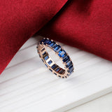 Blue Sapphire Eternity Band Ring Handmade Rose Gold Plated Statement Ring