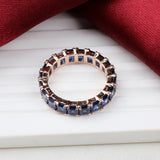 Blue Sapphire Eternity Band Ring Handmade Rose Gold Plated Statement Ring