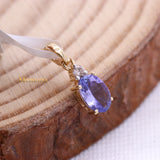 Natural Tanzanite Gemstone With Diamond Pendant 14k Yellow Gold