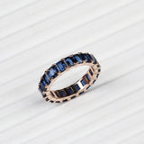 Blue Sapphire Eternity Band Ring Handmade Rose Gold Plated Statement Ring