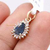 Natural Blue Sapphire Gemstone With Diamond Pendant 14k Yellow Gold