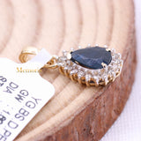 Natural Blue Sapphire Gemstone With Diamond Pendant 14k Yellow Gold