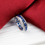 Blue Sapphire & CZ Eternity Band Sterling Silver Statement Ring