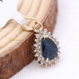 Natural Blue Sapphire Gemstone With Diamond Pendant 14k Yellow Gold