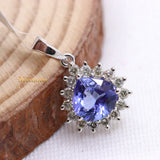 Natural Tanzanite Gemstone With Diamond Pendant 18k White Gold