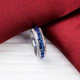 Blue Sapphire & CZ Eternity Band Sterling Silver Statement Ring