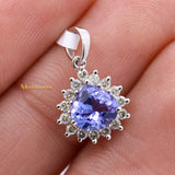 Natural Tanzanite Gemstone With Diamond Pendant 18k White Gold