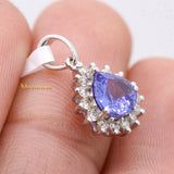 Natural Tanzanite Gemstone With Diamond Pendant 18k White Gold