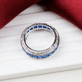 Blue Sapphire & CZ Eternity Band Sterling Silver Statement Ring