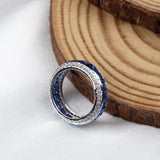 Blue Sapphire & CZ Eternity Band Sterling Silver Statement Ring