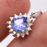 Natural Tanzanite Gemstone With Diamond Pendant 18k White Gold