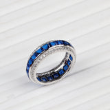 Blue Sapphire & CZ Eternity Band Sterling Silver Statement Ring