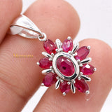 14k White Gold Natural Ruby Gemstone Floral Pendant