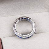Blue Sapphire & CZ Eternity Band Sterling Silver Statement Ring