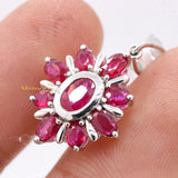 14k White Gold Natural Ruby Gemstone Floral Pendant