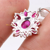 14k White Gold Natural Ruby Gemstone Floral Pendant