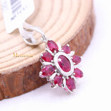 14k White Gold Natural Ruby Gemstone Floral Pendant