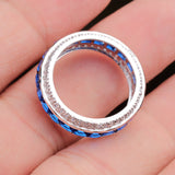 Blue Sapphire & CZ Eternity Band Sterling Silver Statement Ring