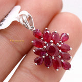 14k White Gold Natural Ruby Gemstone Floral Pendant