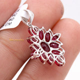 14k White Gold Natural Ruby Gemstone Floral Pendant