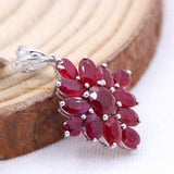 14k White Gold Natural Ruby Gemstone Floral Pendant