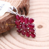 14k White Gold Natural Ruby Gemstone Floral Pendant