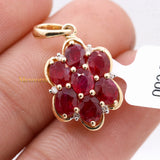 Floral Natural Ruby Gemstone With Diamond Pendant 14k Yellow Gold