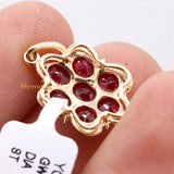 Floral Natural Ruby Gemstone With Diamond Pendant 14k Yellow Gold