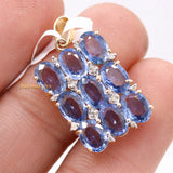 Natural Blue Sapphire Gemstone With Diamond Pendant 14k Yellow Gold