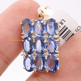 Natural Blue Sapphire Gemstone With Diamond Pendant 14k Yellow Gold