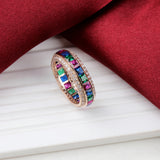 925 Sterling Silver Multi Gemstone Eternity Ring Handmade Elegant Rainbow Stacking Ring