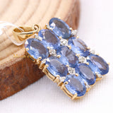 Natural Blue Sapphire Gemstone With Diamond Pendant 14k Yellow Gold